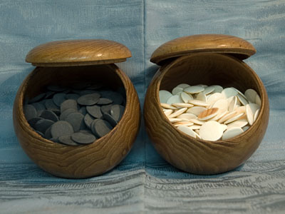 Vintage Japan Go Wooden Bowls - Slate & Seashell Stones